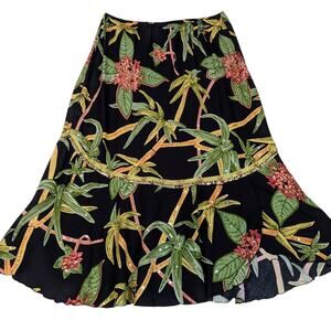 Y2K Vintage Faith Resortwear Tropical Print Sequin Skirt Black Size M